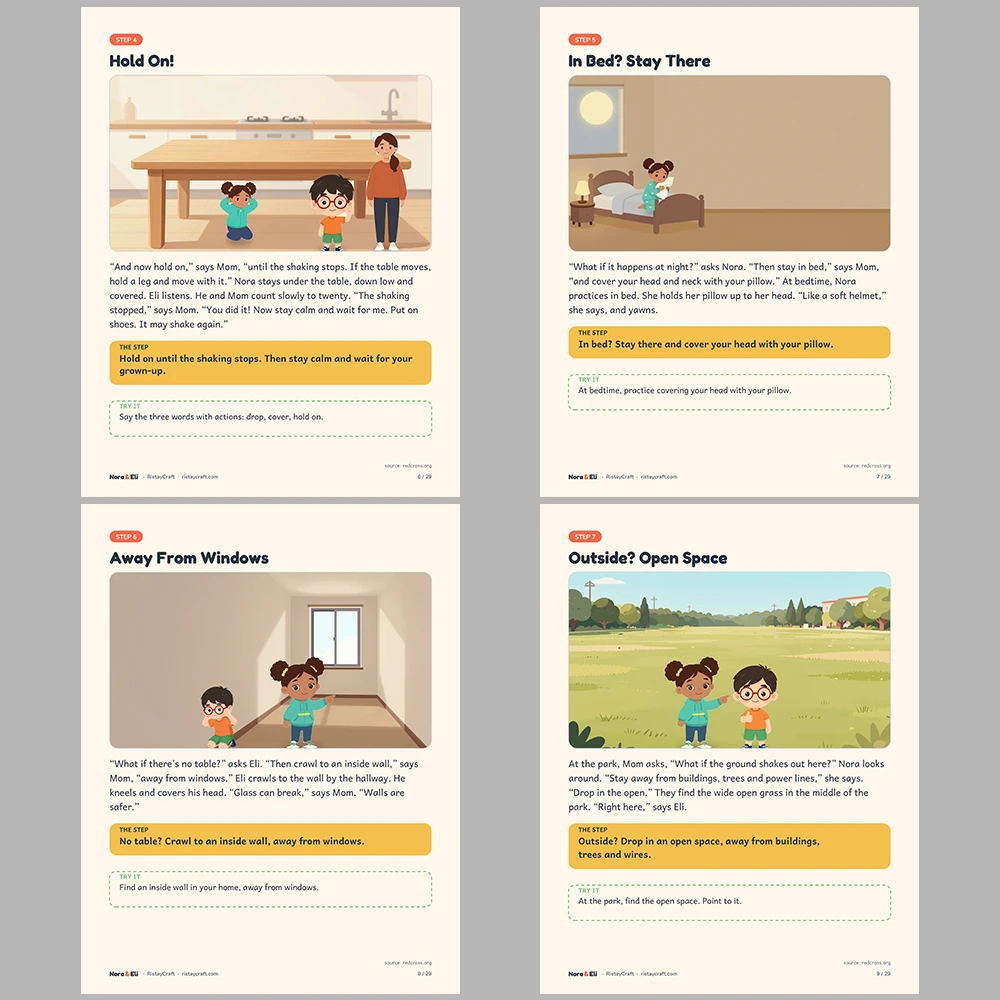 Earthquake and Emergency Preparedness for Kids Printable | 29-Page Drop Cover Hold On Workbook Ages 5–8 | Stories Activities