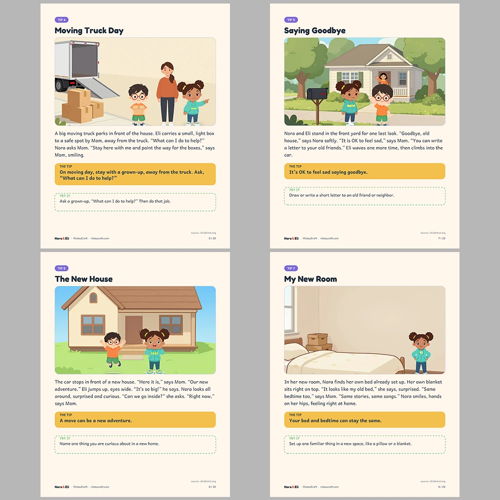 Moving to a New Home Social Narrative for Kids | 29-Page Printable Big Moment Story Ages 4-8 | Moving Day Packing Activities