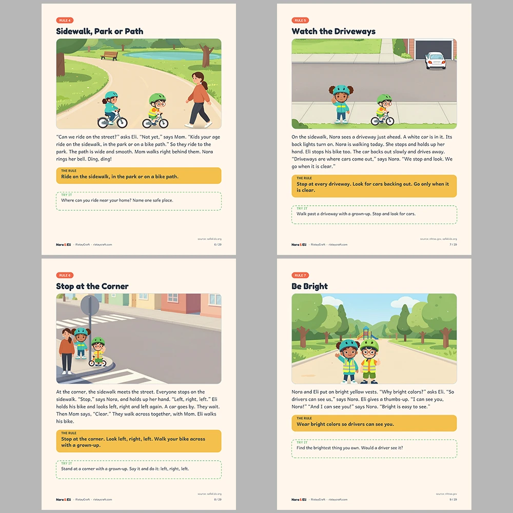 Bike Safety for Kids Printable | 29-Page Bike and Scooter Helmet Safety Workbook Ages 5–8 | Stories Activities