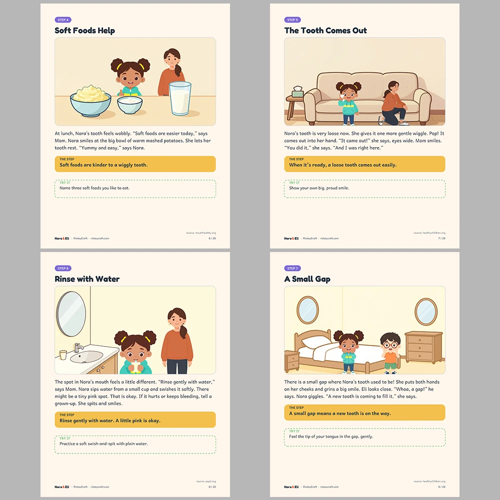Losing a Baby Tooth Social Narrative for Kids | 29-Page Printable Big Moment Story Ages 4–8 | Wiggly Tooth Story Activities