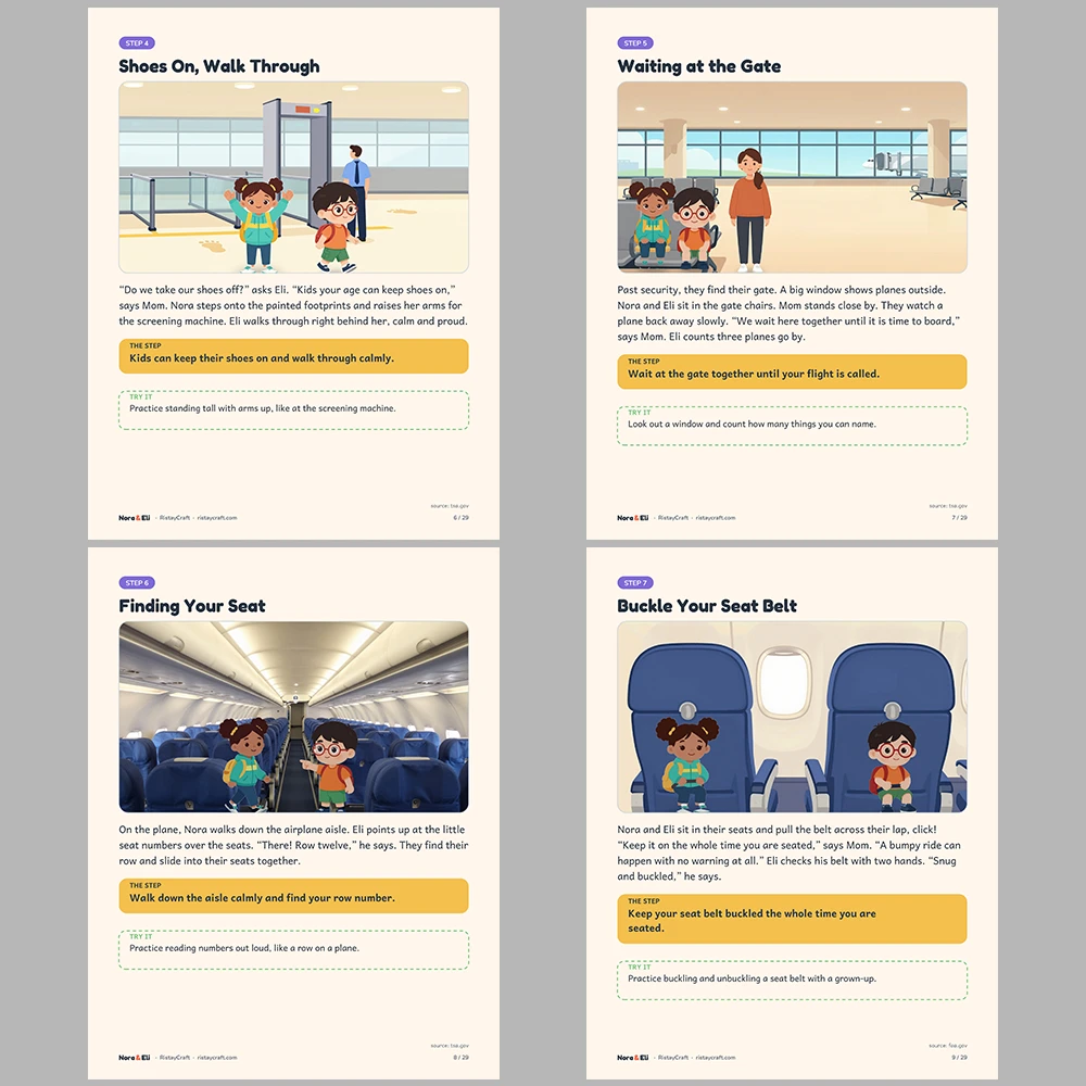 Airplane Trip Social Narrative for Kids | 29-Page Printable Big Moment Story Ages 4-8 | First Flight TSA Airport Stories Activities