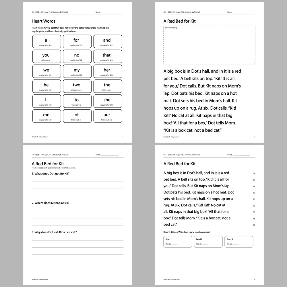 x, qu, FLSZ doubling & all/oll/ull Decodable Readers | 8 Stories 38 Pages | Phonics Printable PDF | Ages 5-6