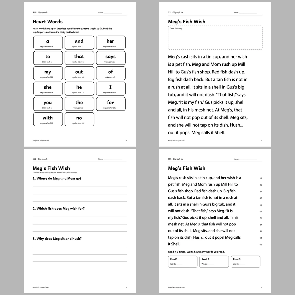Digraph sh Decodable Readers | 8 Stories 38 Pages | Phonics Printable PDF | Ages 5-6