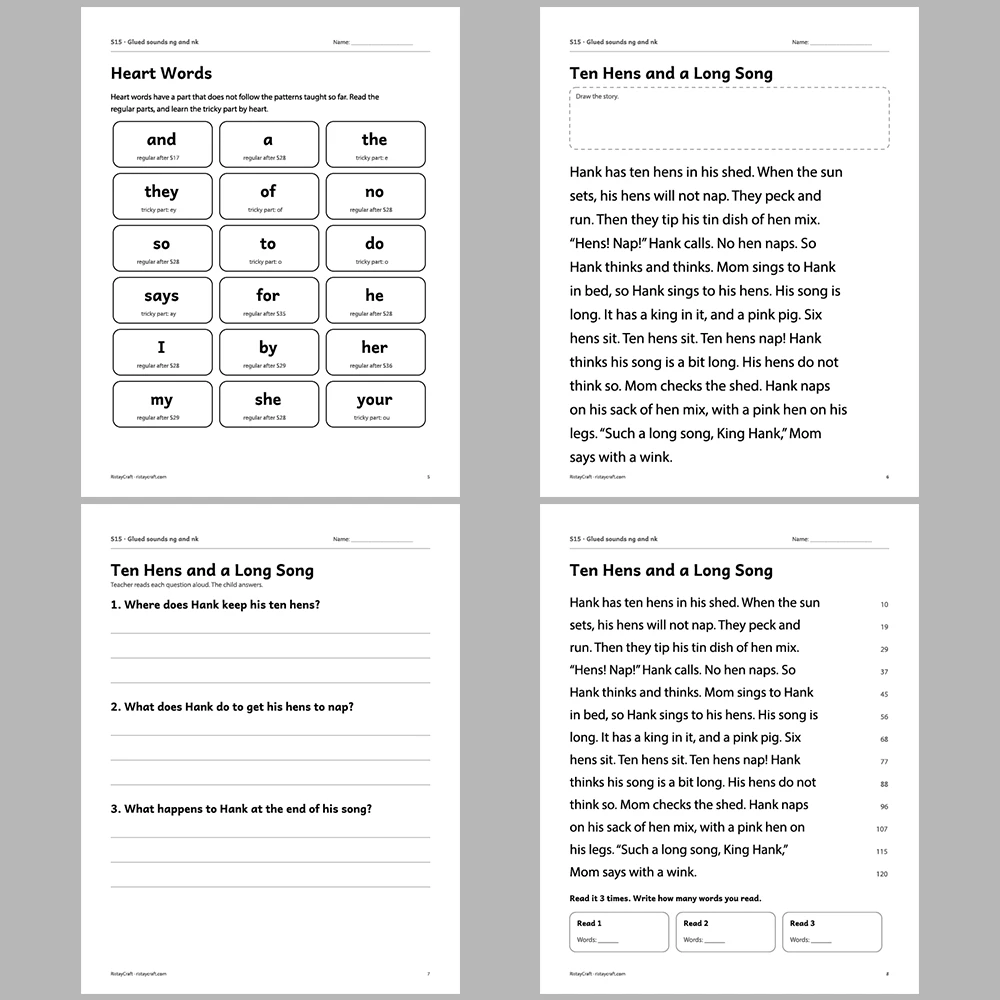 Glued sounds ng and nk Decodable Readers | 8 Stories 38 Pages | Phonics Printable PDF | Ages 5-6