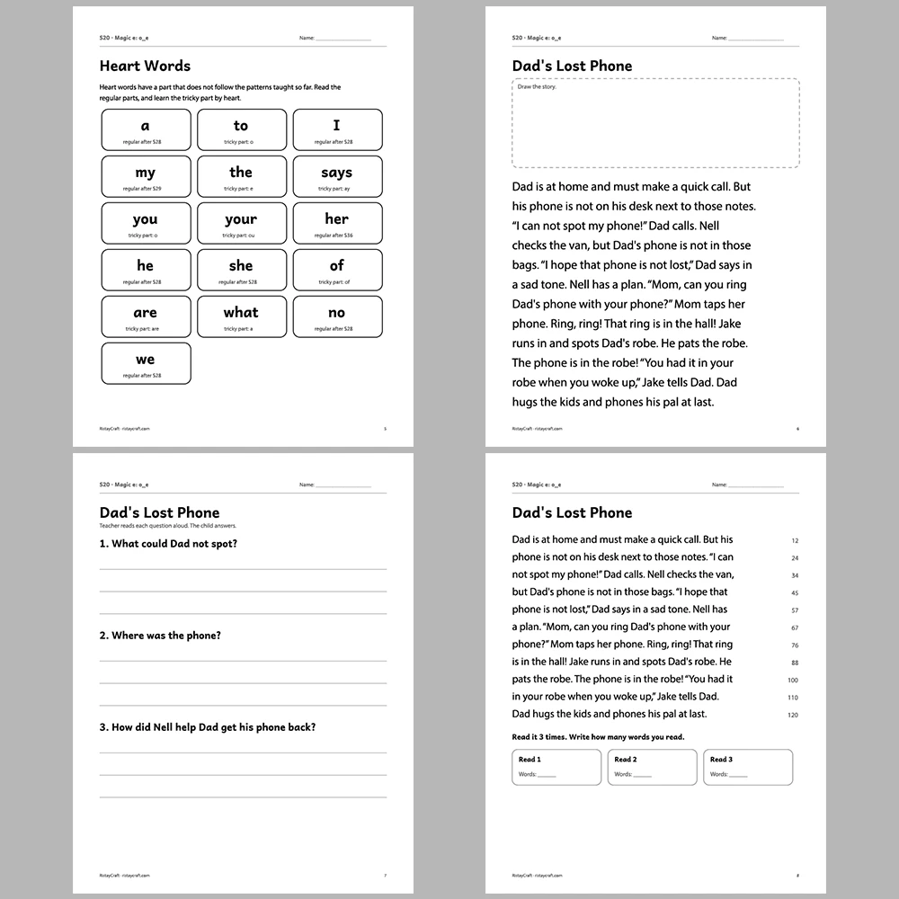 Magic e: o_e Decodable Readers | 10 Stories 44 Pages | Phonics Printable PDF | Ages 5-7