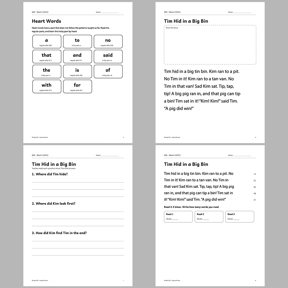 Short i (CVC) Decodable Readers | 8 Stories 38 Pages | Phonics Printable PDF | Ages 5-6