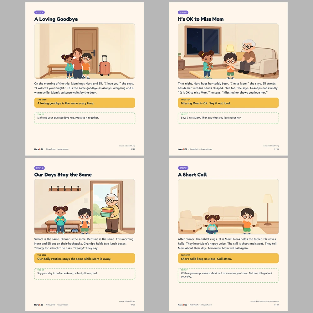 When a Parent Travels for Work Social Narrative for Kids | 29-Page Printable Big Moment Story Ages 4–8 | Work Trip Story Activities