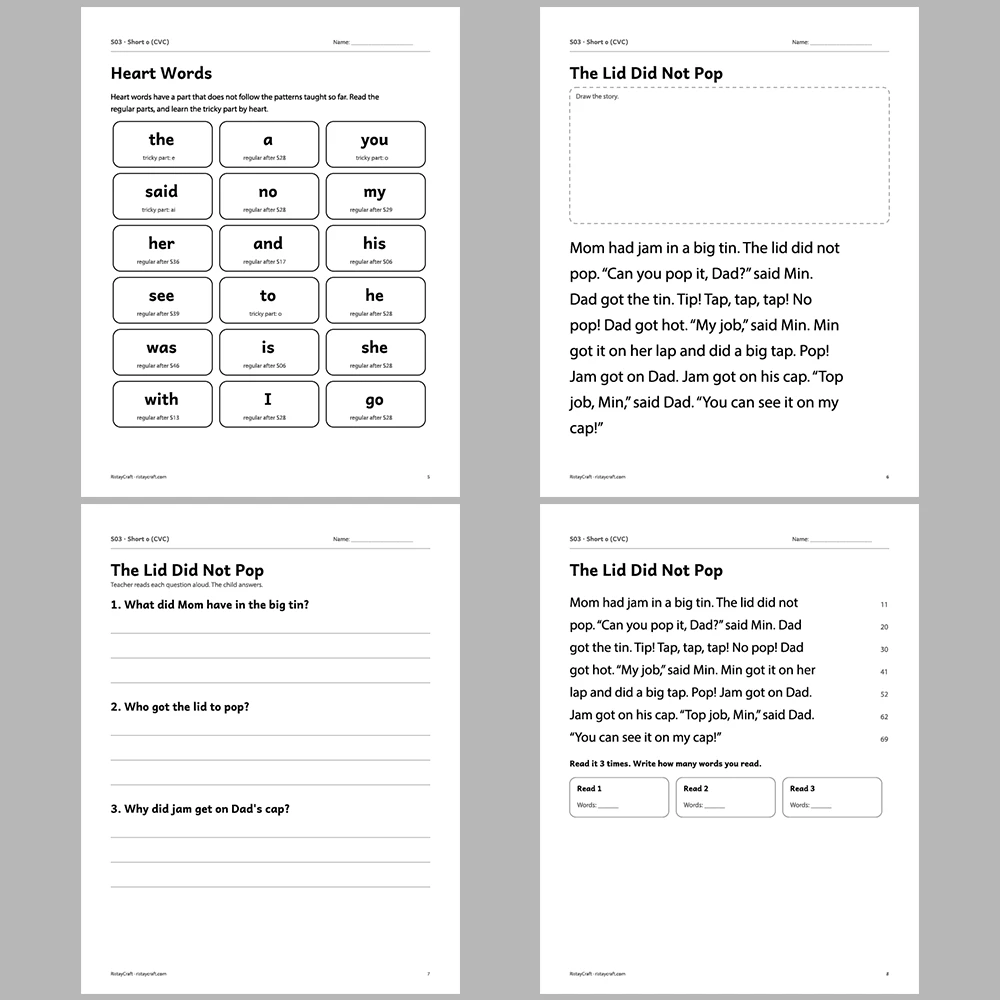 Short o (CVC) Decodable Readers | 8 Stories 38 Pages | Phonics Printable PDF | Ages 5-6