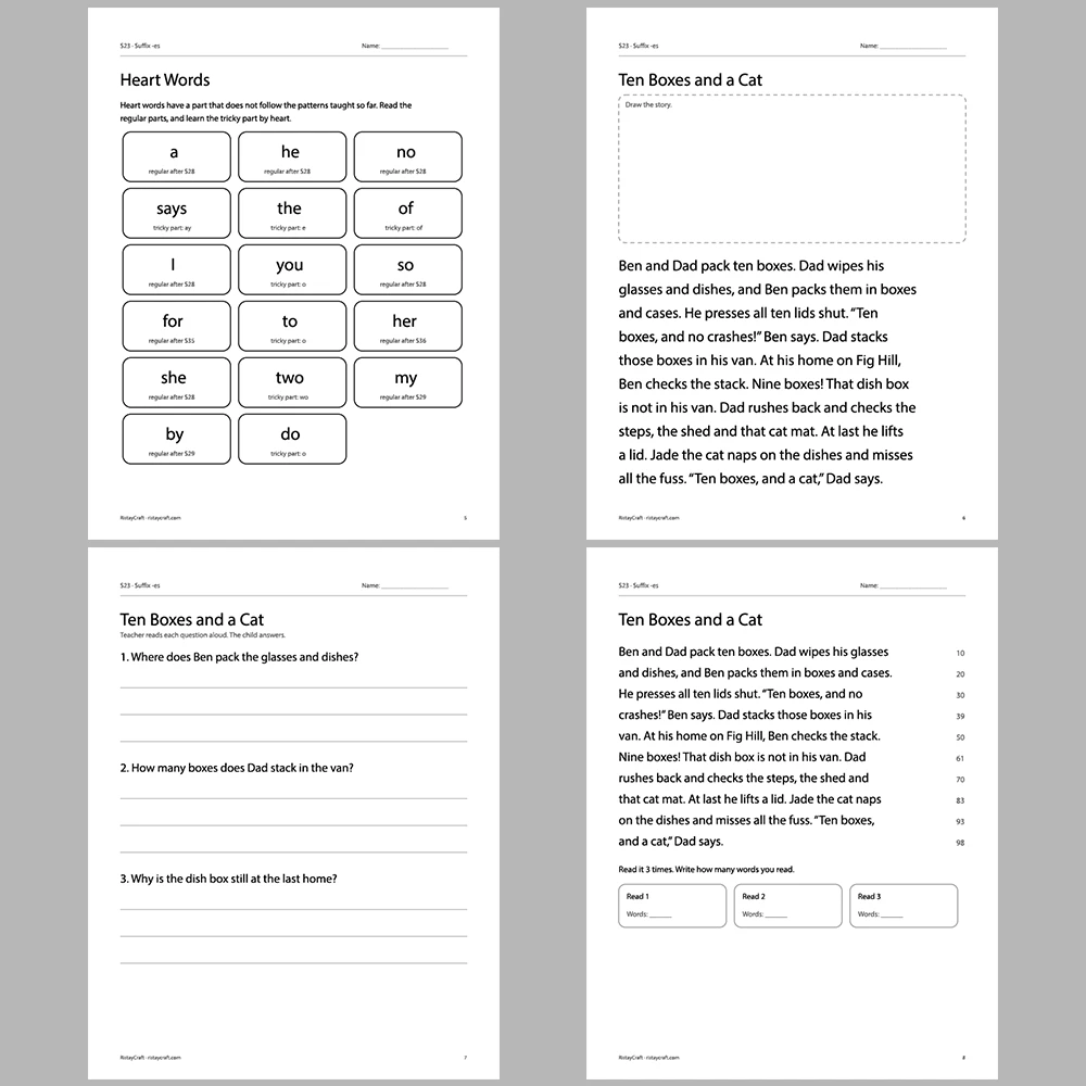 Suffix -es Decodable Readers | 10 Stories 44 Pages | Phonics Printable PDF | Ages 5-7