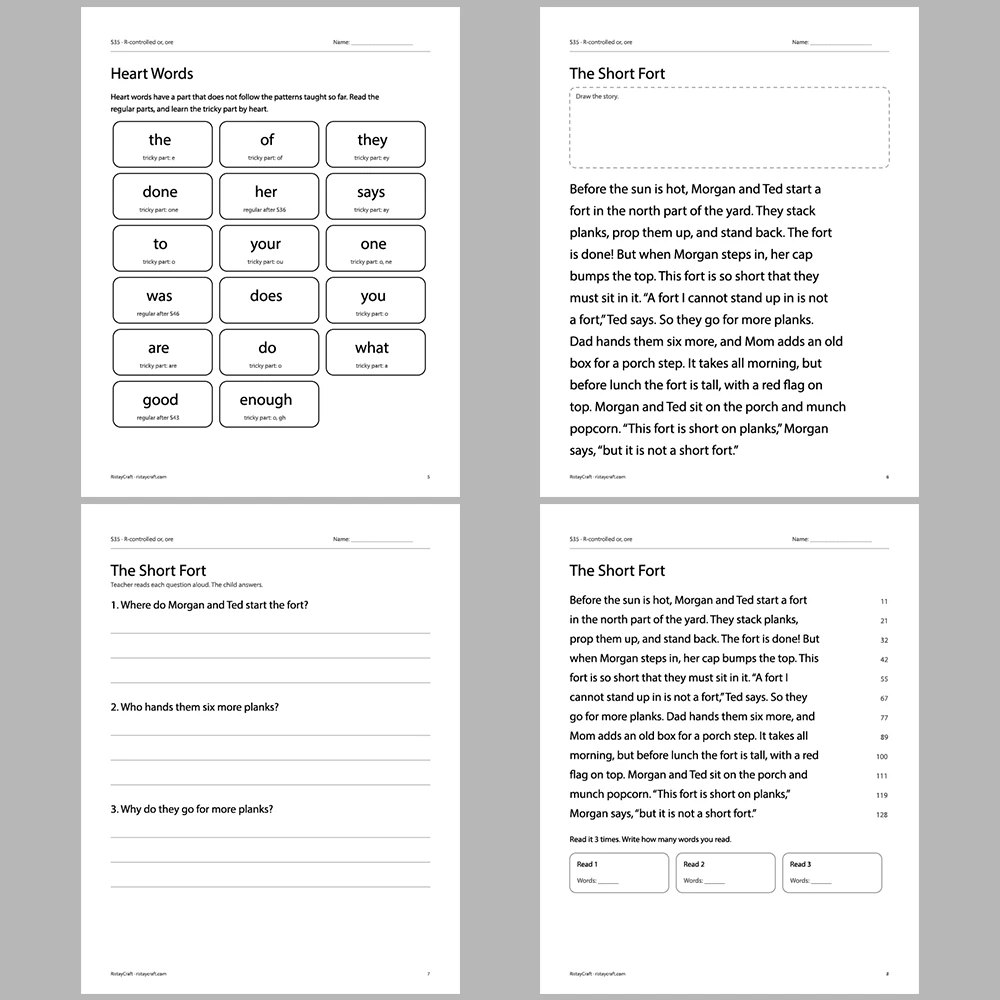 R-controlled or, ore Decodable Readers | 10 Stories 44 Pages | Phonics Printable PDF | Ages 6-8