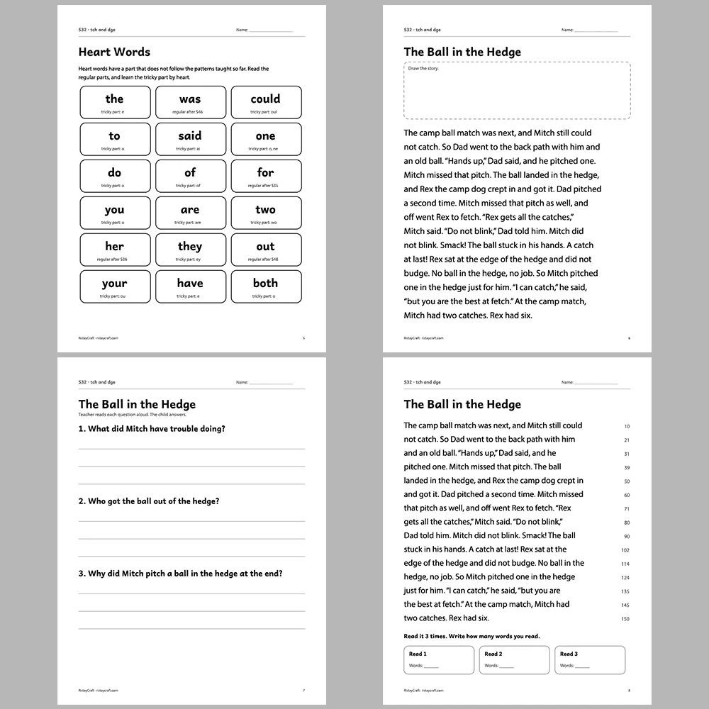 tch and dge Decodable Readers | 10 Stories 44 Pages | Phonics Printable PDF | Ages 6-8