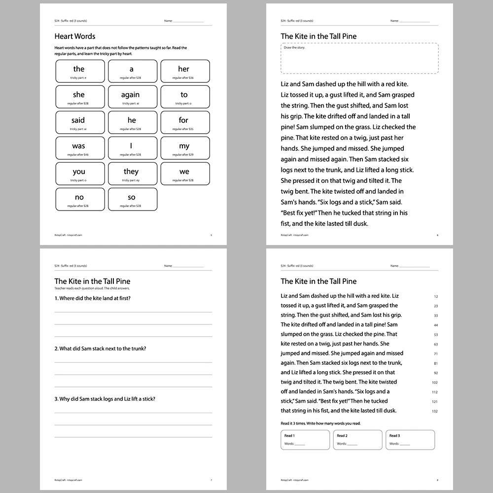 Suffix -ed (3 sounds) Decodable Readers | 10 Stories 44 Pages | Phonics Printable PDF | Ages 5-7