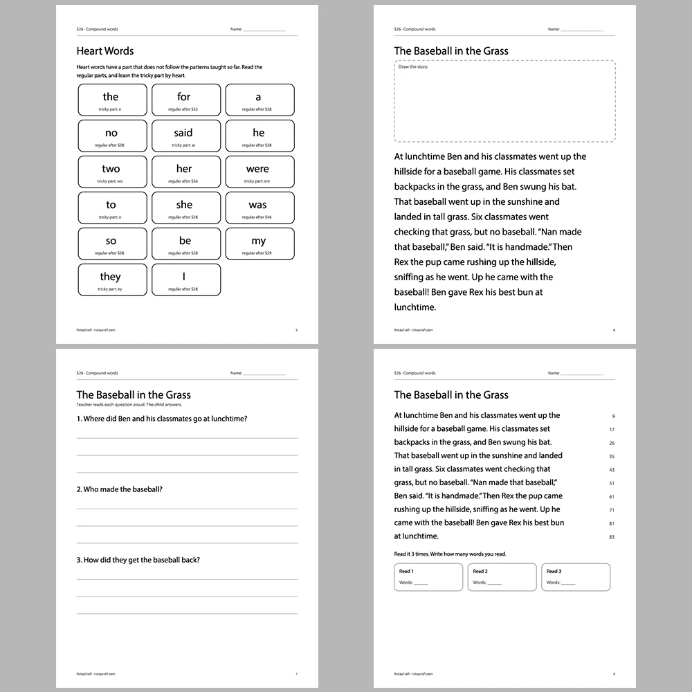 Compound words Decodable Readers | 10 Stories 44 Pages | Phonics Printable PDF | Ages 6-8