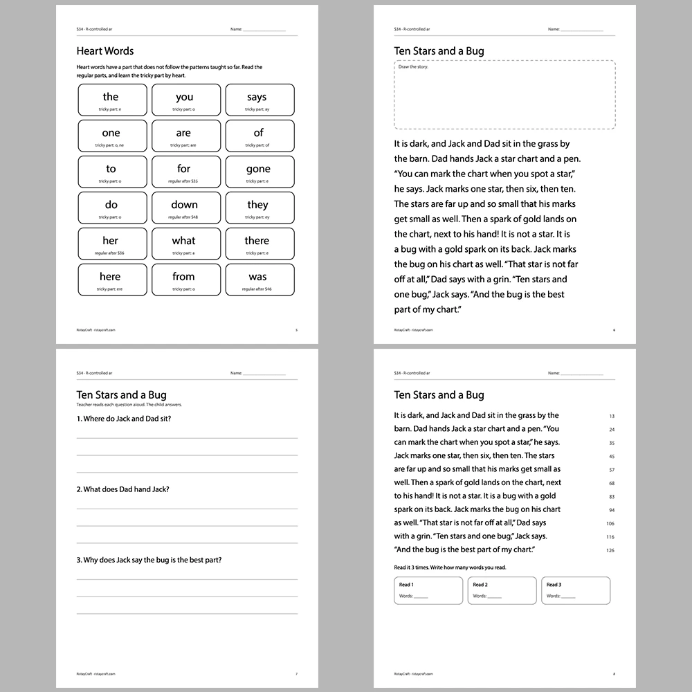 R-controlled ar Decodable Readers | 10 Stories 44 Pages | Phonics Printable PDF | Ages 6-8