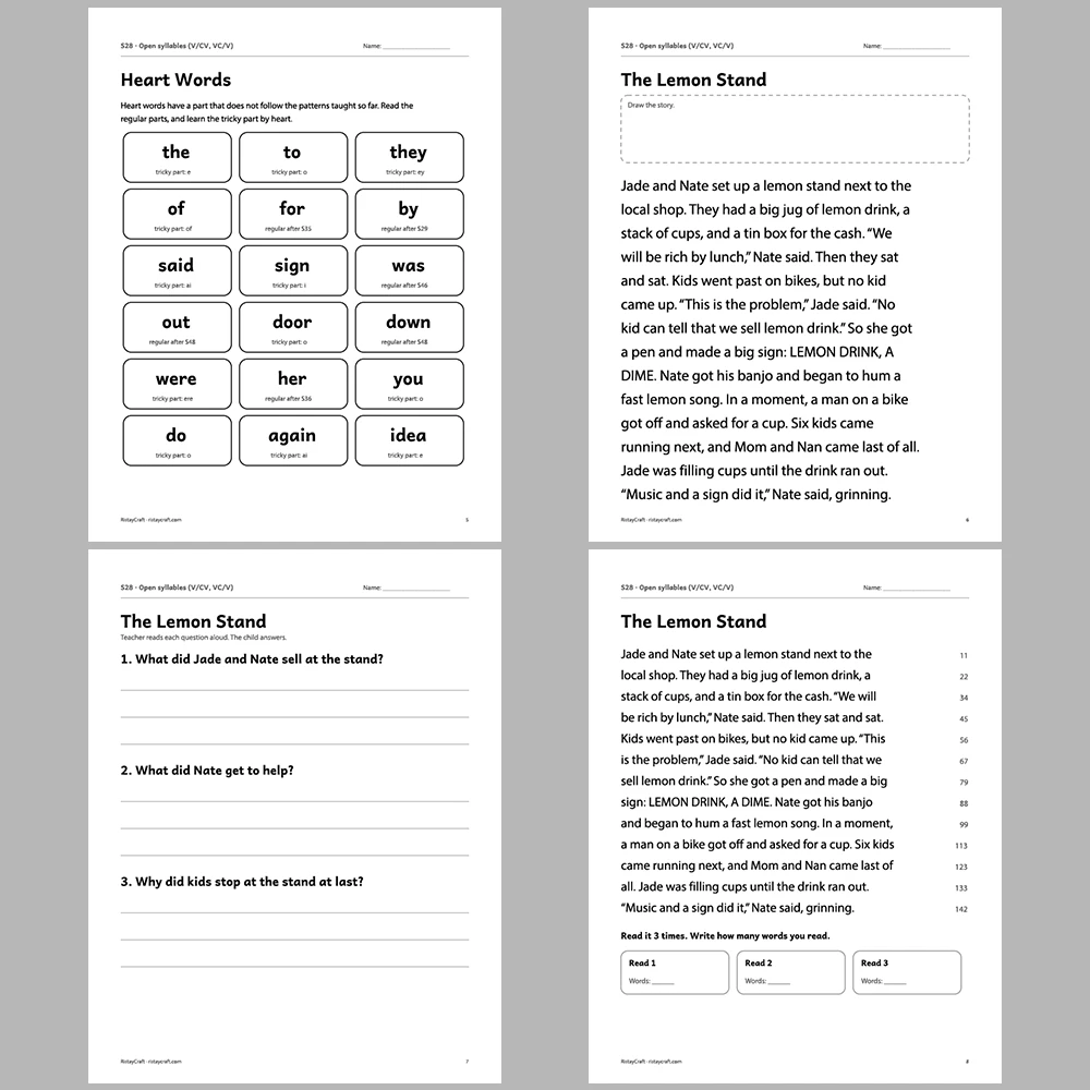 Open syllables (V/CV, VC/V) Decodable Readers | 10 Stories 44 Pages | Phonics Printable PDF | Ages 6-8