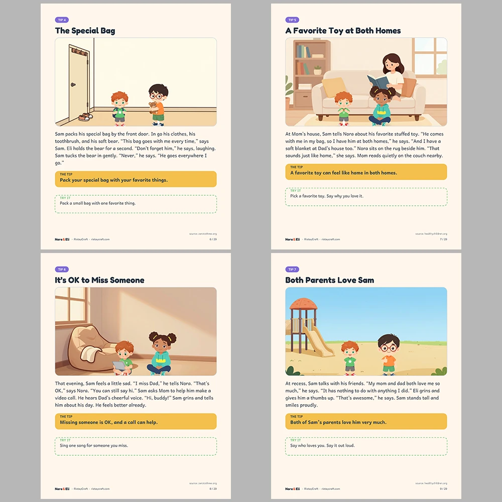 Two Homes Social Narrative for Kids | 29-Page Printable Big Moment Story Ages 4–8 | Sam Has Two Homes Divorce Support Workbook