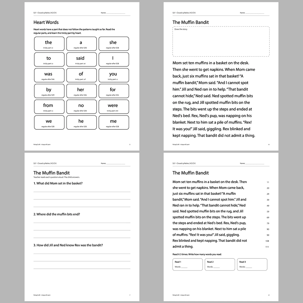 Closed syllables (VC/CV) Decodable Readers | 10 Stories 44 Pages | Phonics Printable PDF | Ages 6-8