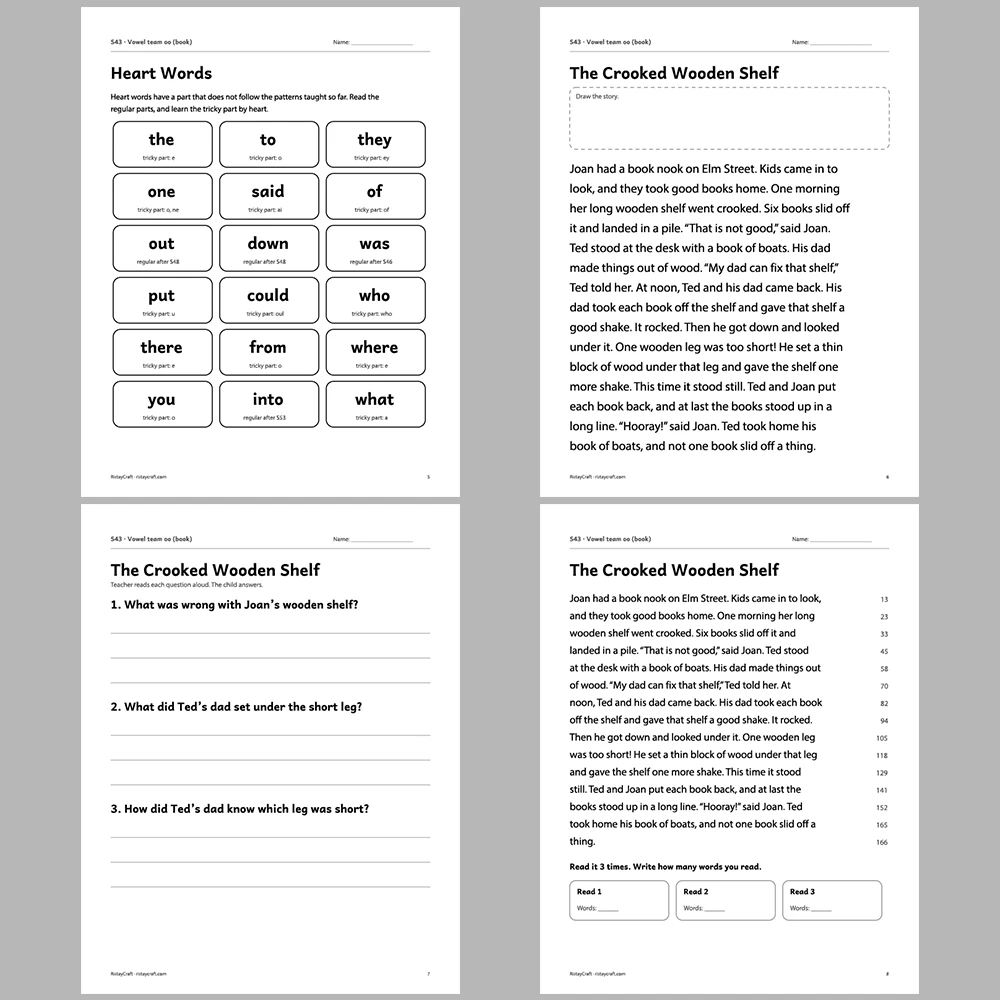 Vowel team oo (book) Decodable Readers | 10 Stories 44 Pages | Phonics Printable PDF | Ages 6-9