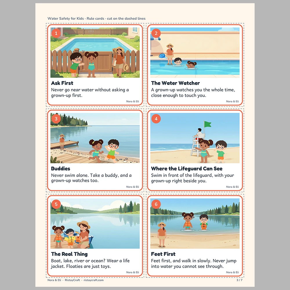 Water Safety for Kids Picture Rule Cards | Printable Visual Sequence Cards for Kids Ages 5–8 | Safety Rules Companion
