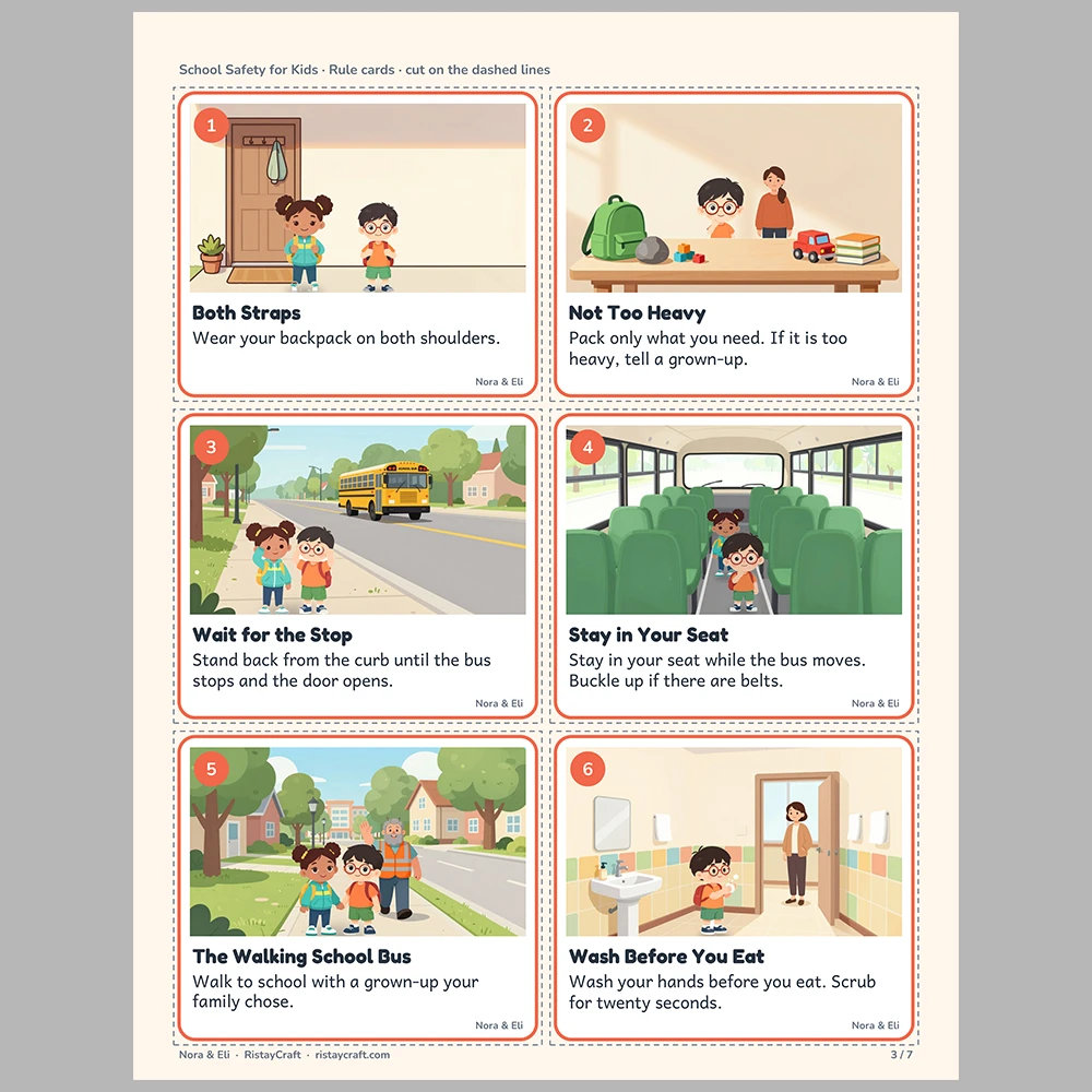 School Safety for Kids Picture Rule Cards | Printable Visual Sequence Cards for Kids Ages 5–8 | Safety Rules Companion