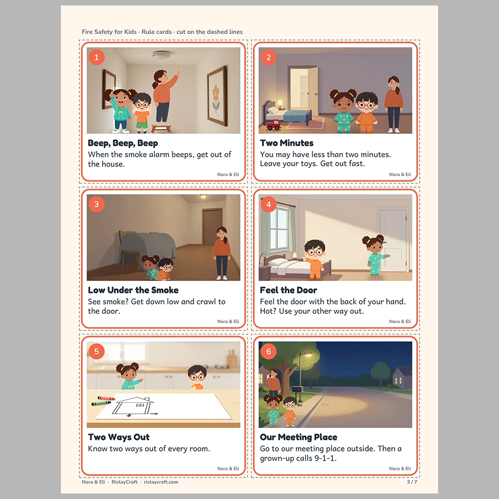 Fire Safety for Kids Picture Rule Cards | Printable Visual Sequence Cards for Kids Ages 5–8 | Safety Rules Companion