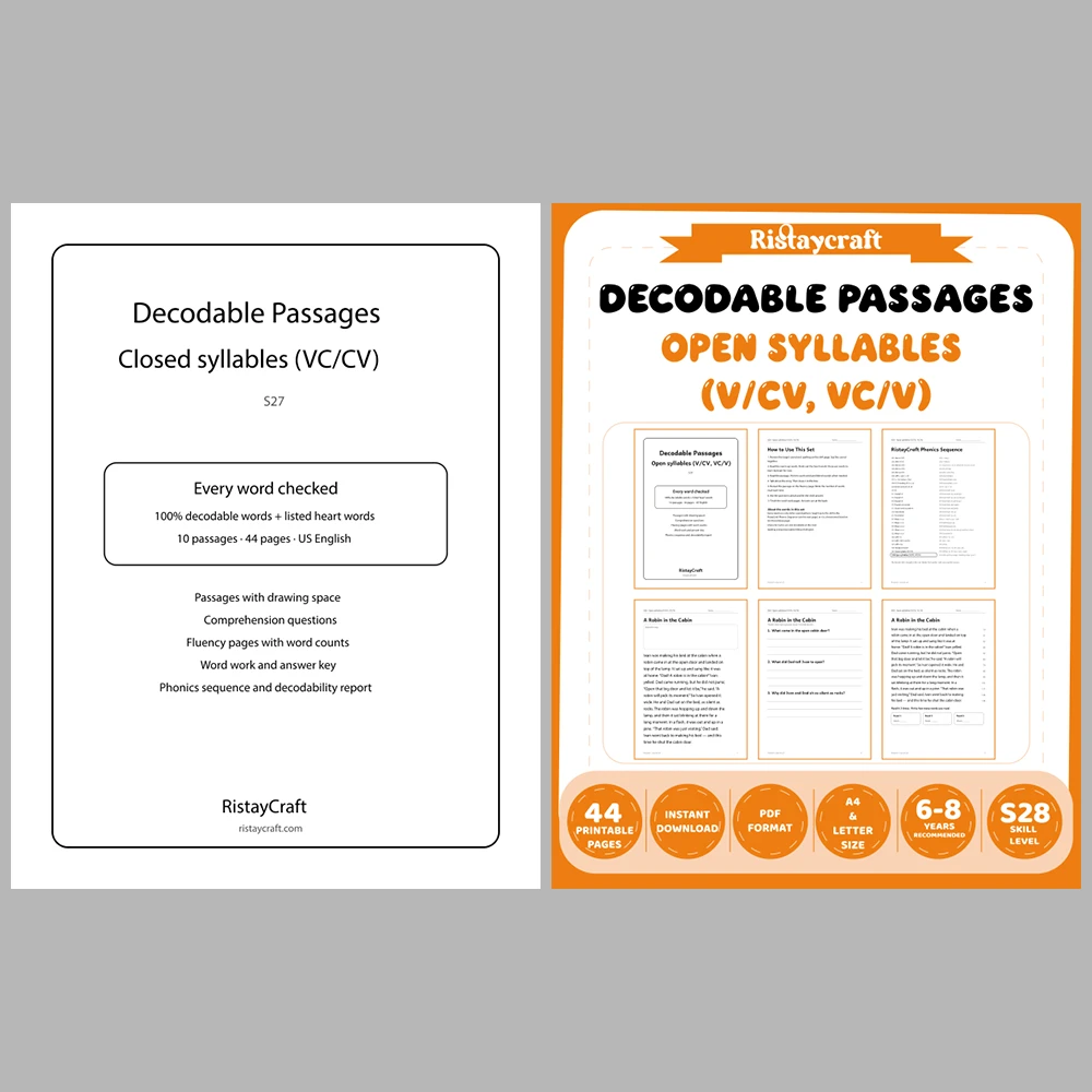 Decodable Readers Bundle 3: Syllables and R-Controlled Vowels | 10 Phonics Packs, 100 Stories | Printable PDF