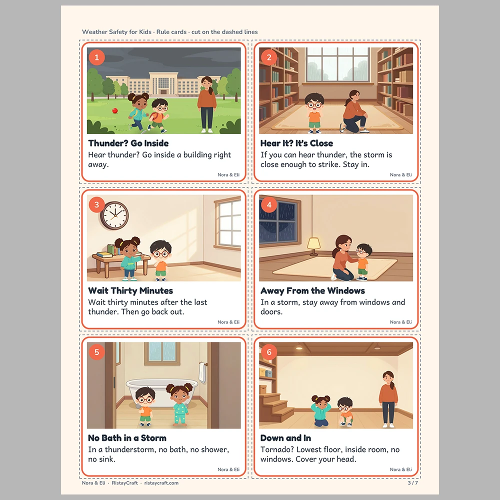 Weather Safety for Kids Picture Rule Cards | Printable Visual Sequence Cards for Kids Ages 5–8 | Safety Rules Companion
