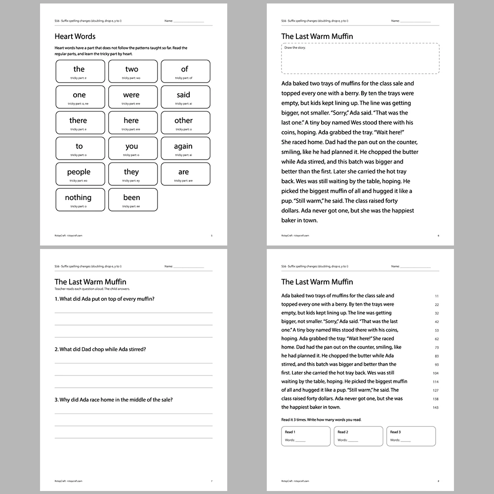 Suffix spelling changes (doubling, drop e, y to i) Decodable Readers | 10 Stories 44 Pages | Phonics Printable PDF | Ages 6-9