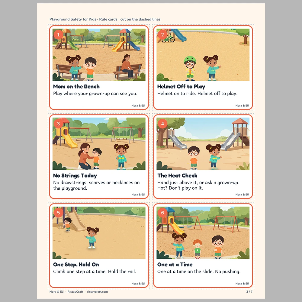 Playground Safety for Kids Picture Rule Cards | Printable Visual Sequence Cards for Kids Ages 5–8 | Safety Rules Companion