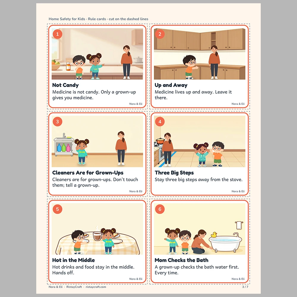 Home Safety for Kids Picture Rule Cards | Printable Visual Sequence Cards for Kids Ages 5–8 | Safety Rules Companion