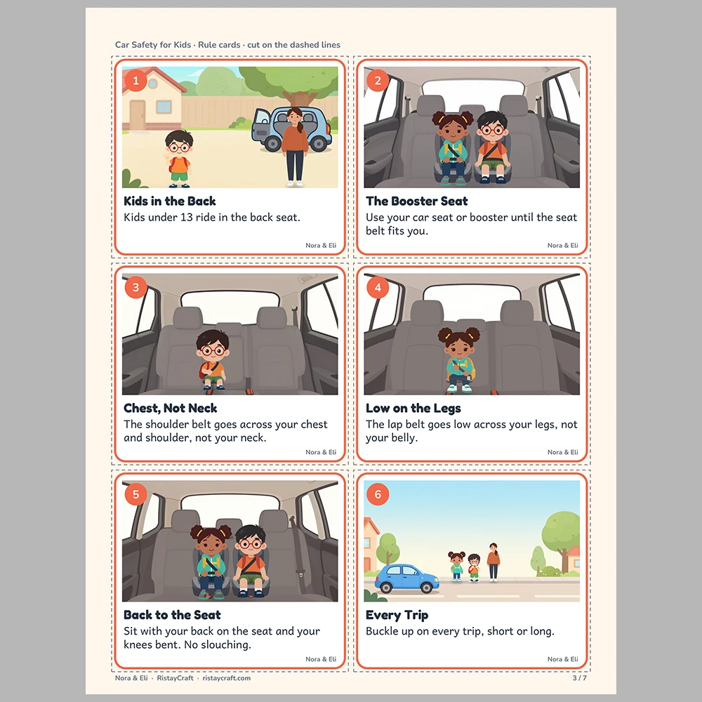 Car Safety for Kids Picture Rule Cards | Printable Visual Sequence Cards for Kids Ages 5–8 | Safety Rules Companion