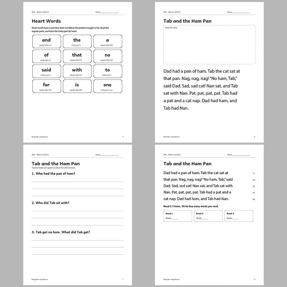 Short a (CVC) Decodable Readers | 8 Stories 38 Pages | Phonics Printable PDF | Ages 5-6