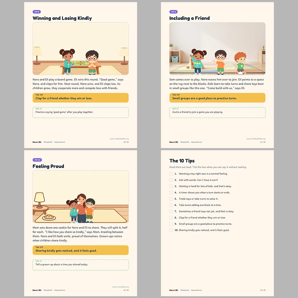 Sharing and Taking Turns Social Narrative for Kids | 29-Page Printable Big Moment Story Ages 4-8 | Turn Taking Stories Activities