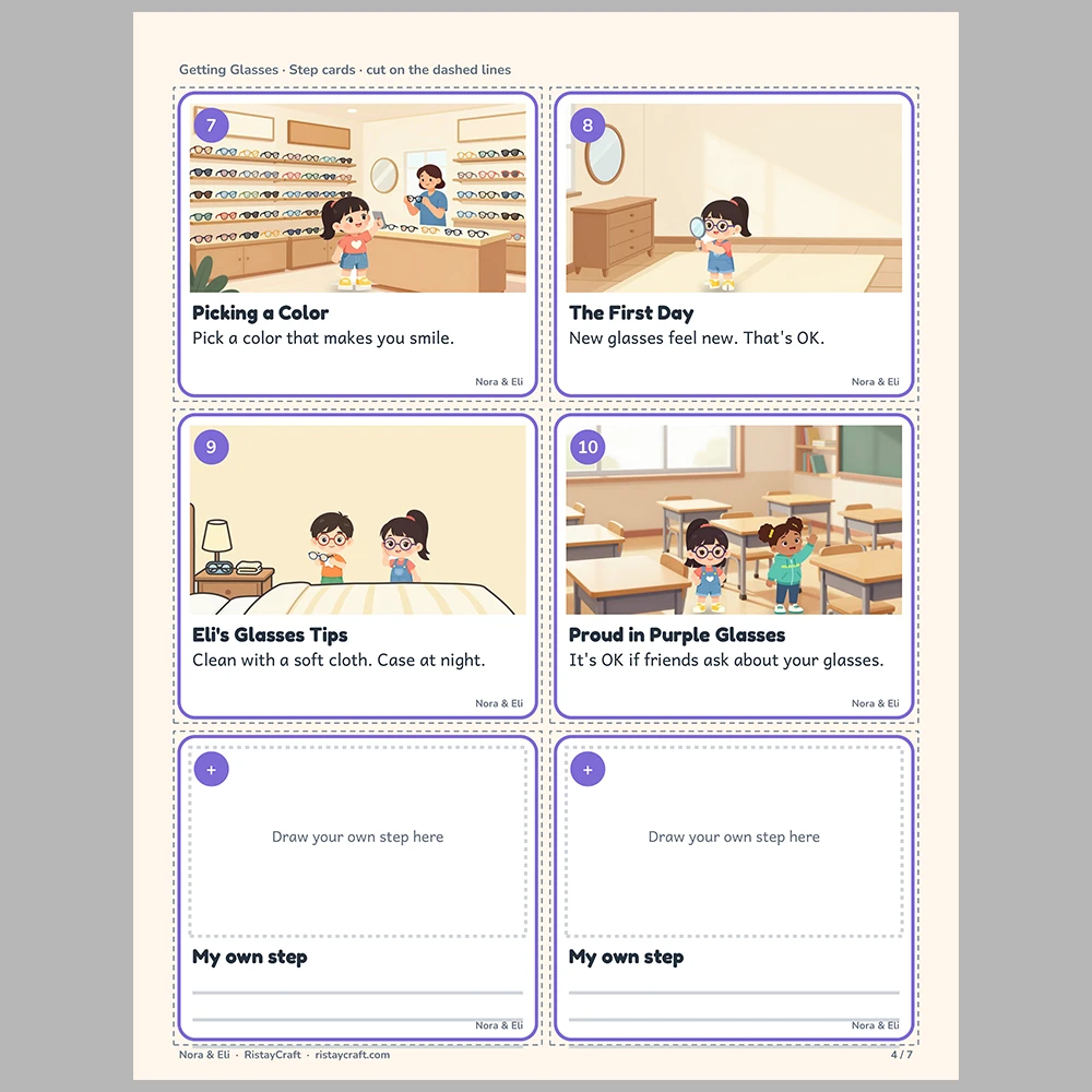 Getting Glasses Picture Step Cards | Printable Visual Sequence Cards for Kids Ages 4–8 | Social Narrative Companion