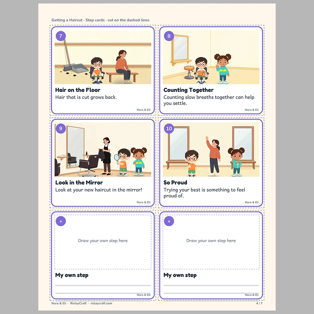 Getting a Haircut Picture Step Cards | Printable Visual Sequence Cards for Kids Ages 4–8 | Social Narrative Companion