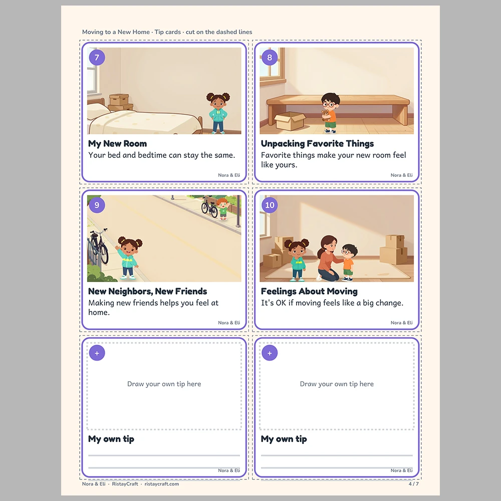 Moving to a New Home Picture Tip Cards | Printable Visual Sequence Cards for Kids Ages 4–8 | Social Narrative Companion