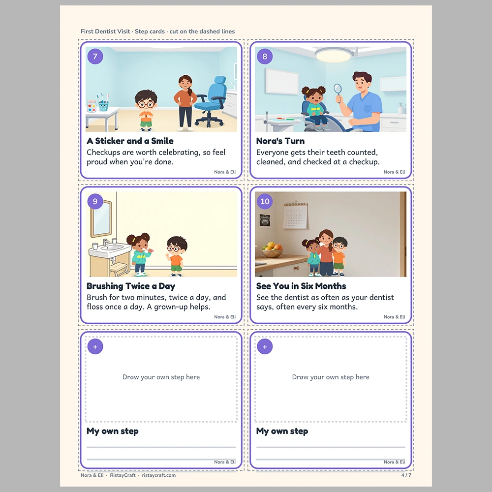 First Dentist Visit Picture Step Cards | Printable Visual Sequence Cards for Kids Ages 4–8 | Social Narrative Companion
