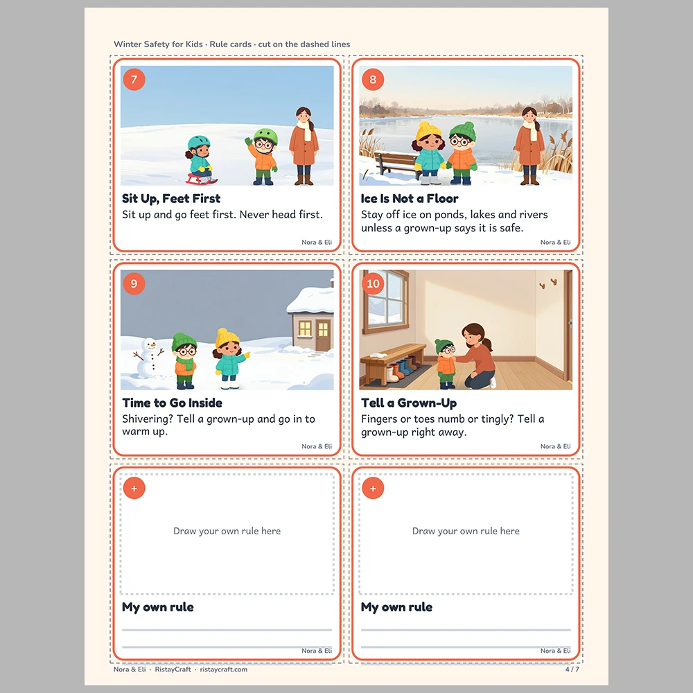 Winter Safety for Kids Picture Rule Cards | Printable Visual Sequence Cards for Kids Ages 5–8 | Safety Rules Companion