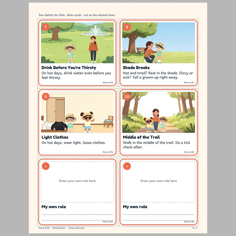 Sun Safety for Kids Picture Rule Cards | Printable Visual Sequence Cards for Kids Ages 5–8 | Safety Rules Companion