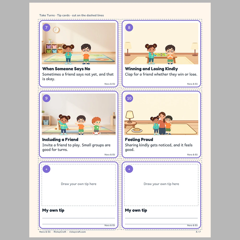 Take Turns Picture Tip Cards | Printable Visual Sequence Cards for Kids Ages 4–8 | Social Narrative Companion
