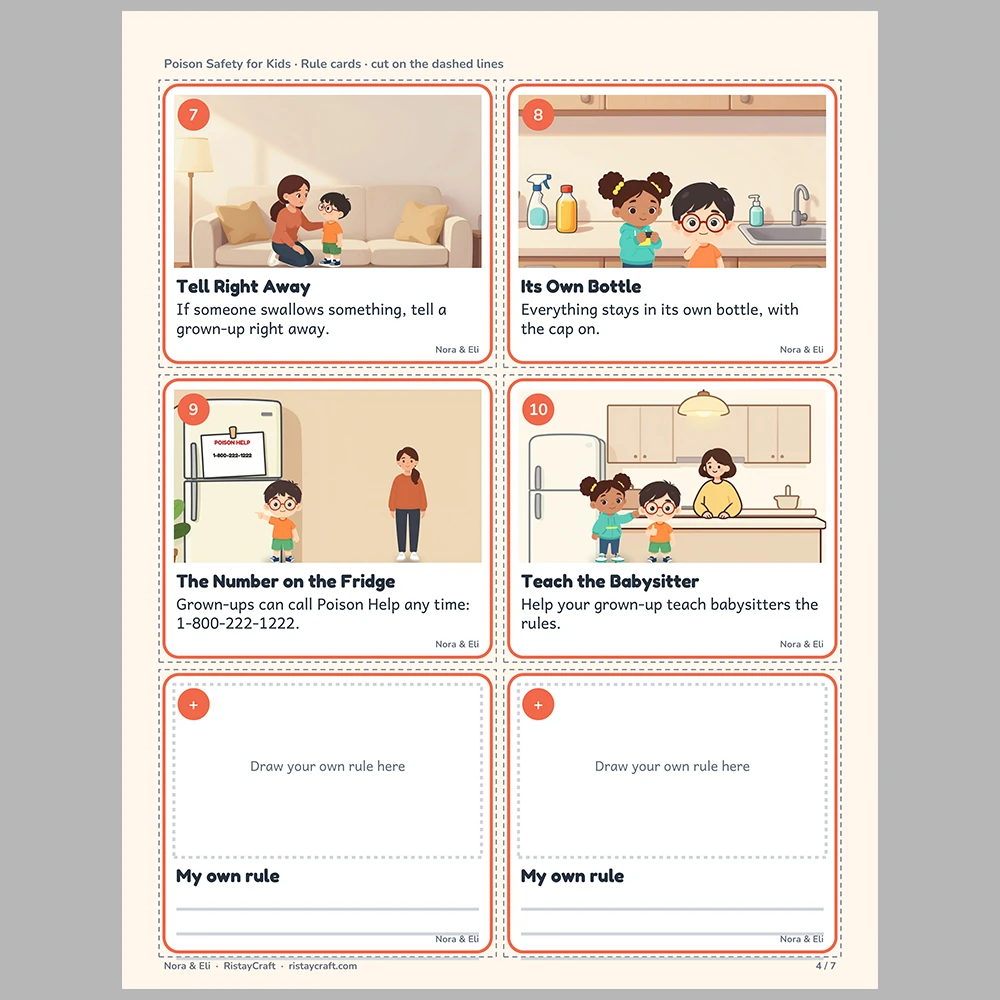 Poison Safety for Kids Picture Rule Cards | Printable Visual Sequence Cards for Kids Ages 5–8 | Safety Rules Companion