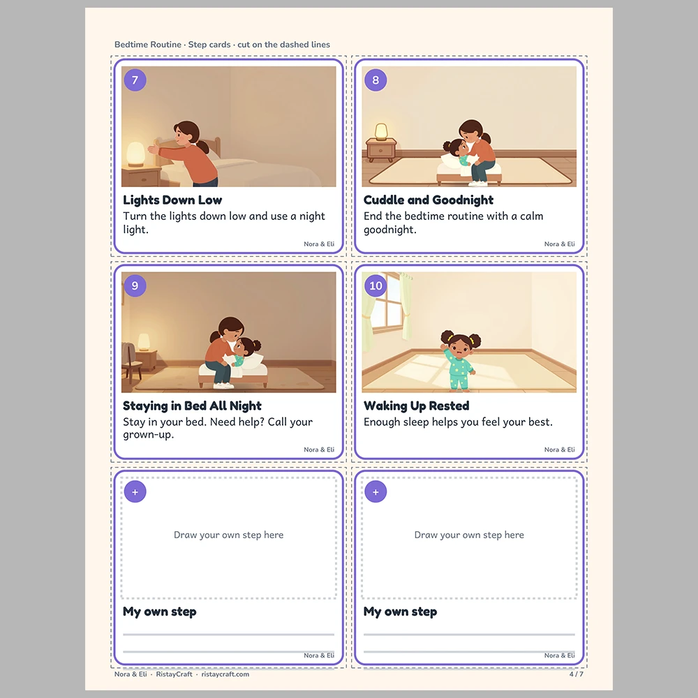 Bedtime Routine Picture Step Cards | Printable Visual Sequence Cards for Kids Ages 4–8 | Social Narrative Companion