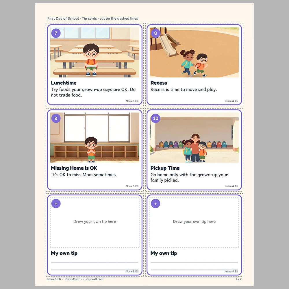 First Day of School Picture Tip Cards | Printable Visual Sequence Cards for Kids Ages 4–8 | Social Narrative Companion