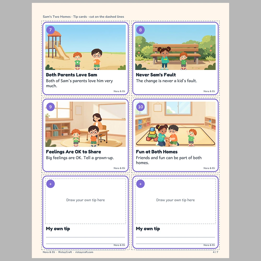 Sam’s Two Homes Picture Tip Cards | Printable Visual Sequence Cards for Kids Ages 4–8 | Social Narrative Companion