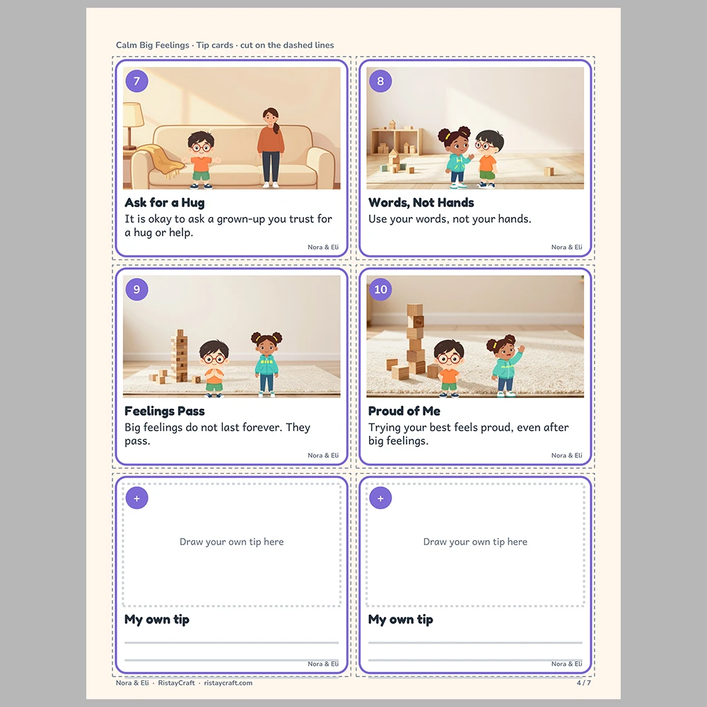 Calm Big Feelings Picture Tip Cards | Printable Visual Sequence Cards for Kids Ages 4–8 | Social Narrative Companion