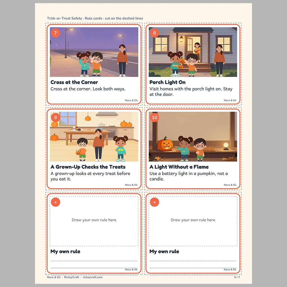 Trick-or-Treat Safety Picture Rule Cards | Printable Visual Sequence Cards for Kids Ages 5–8 | Safety Rules Companion