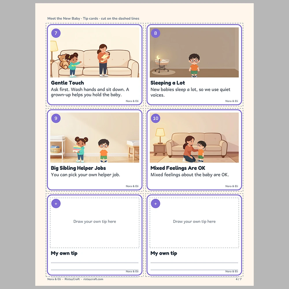 Meet the New Baby Picture Tip Cards | Printable Visual Sequence Cards for Kids Ages 4–8 | Social Narrative Companion