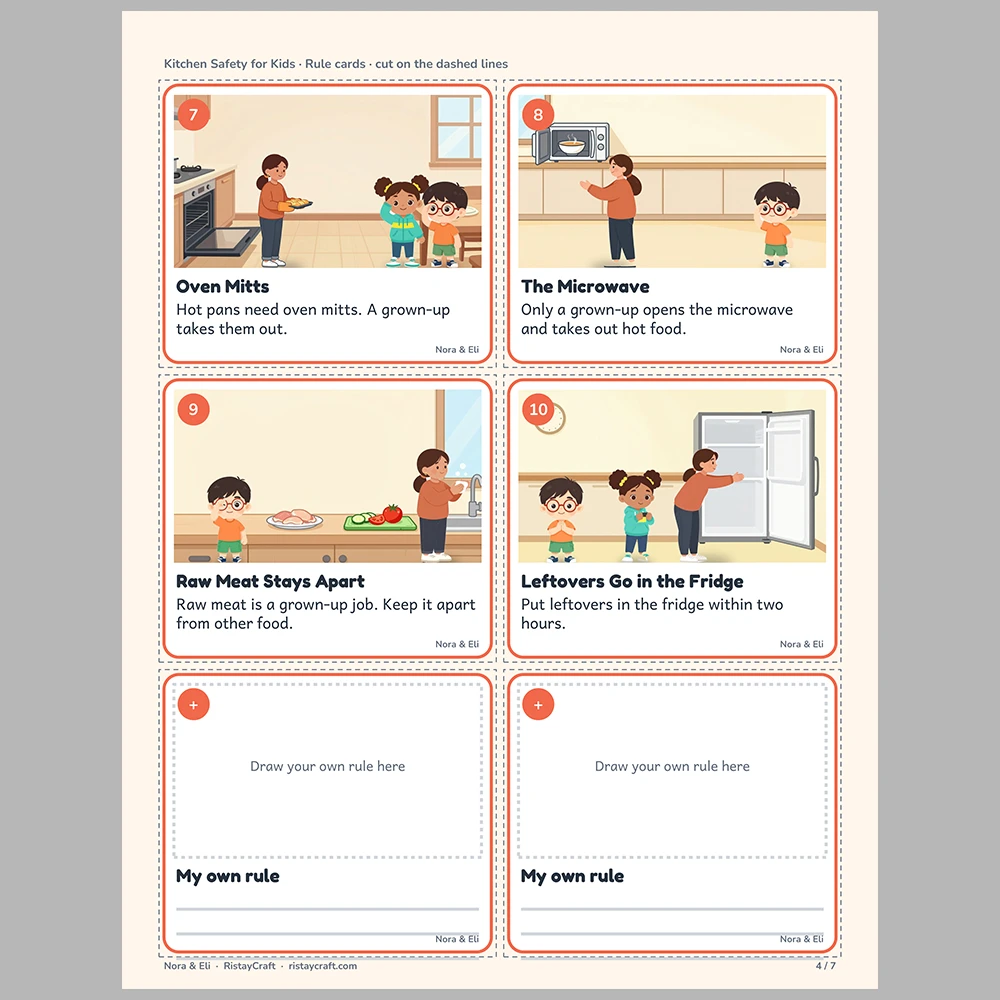 Kitchen Safety for Kids Picture Rule Cards | Printable Visual Sequence Cards for Kids Ages 5–8 | Safety Rules Companion