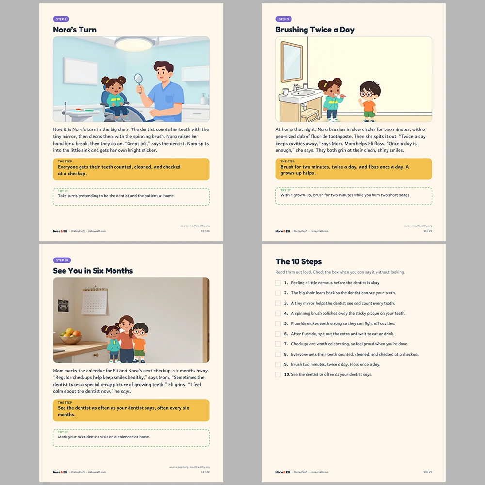 First Dentist Visit Social Narrative for Kids | 29-Page Printable Big Moment Story Ages 4–8 | Dental Checkup Story Activities