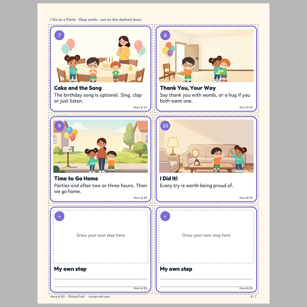 I Go to a Party Picture Step Cards | Printable Visual Sequence Cards for Kids Ages 4–8 | Social Narrative Companion